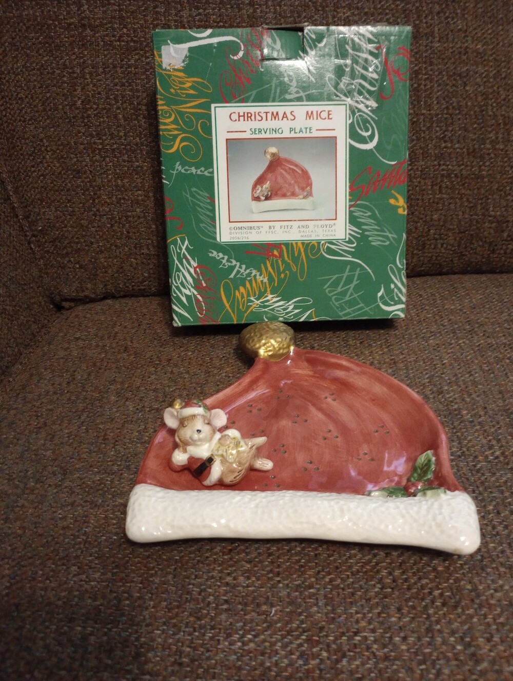 Vintage 1996 Fitz and Floyd Christmas Mice 3D Serving Plate In Original Box